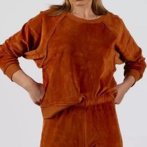 SUZIE KONDI Raglan Top Autumn Maple Orange Velour Lounge Wear Long Sleeve L